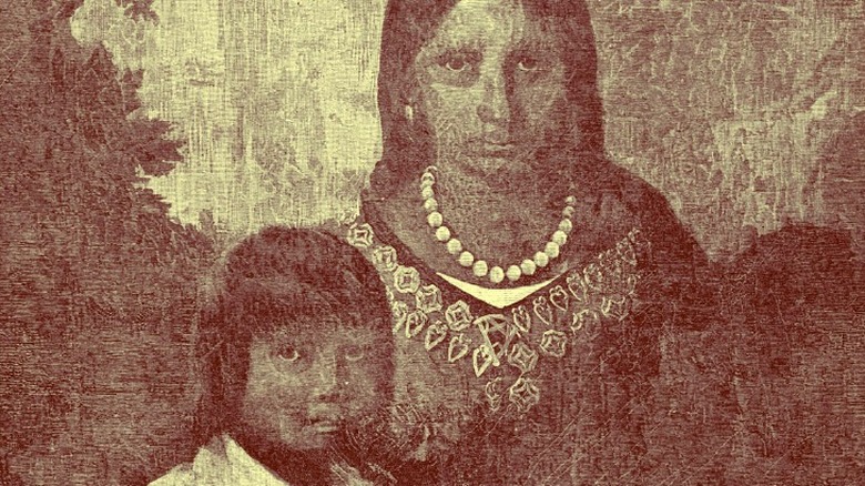 Portrait of Native American woman, boy