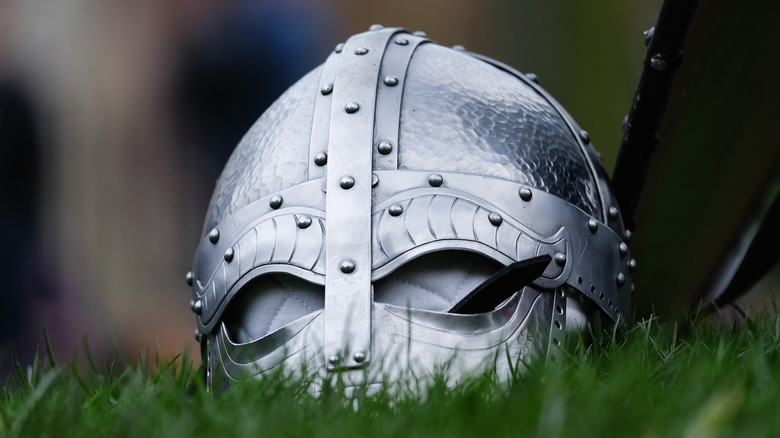 Viking helmet in the grass