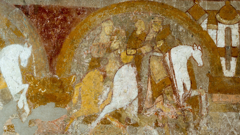 Mural depicting knights with Holy Grail