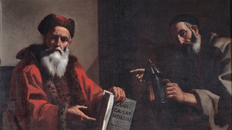 Plato with book Diogenes with lamp