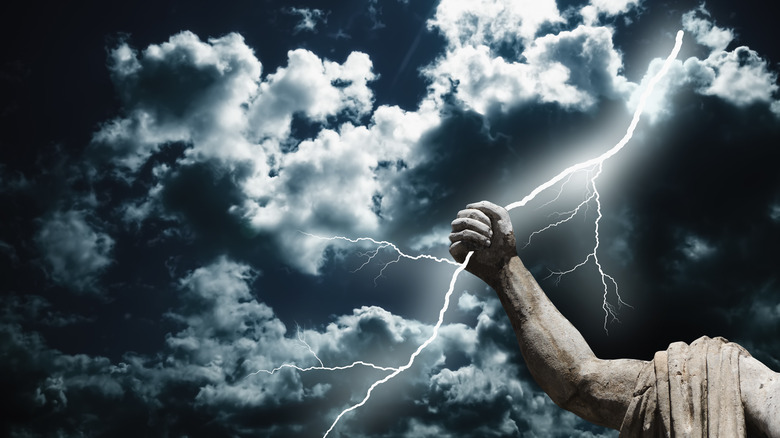 illustration of the god Zeus holding a bolt of lightning