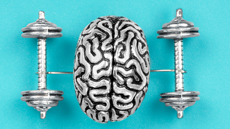 Brain and a pair of dumbells