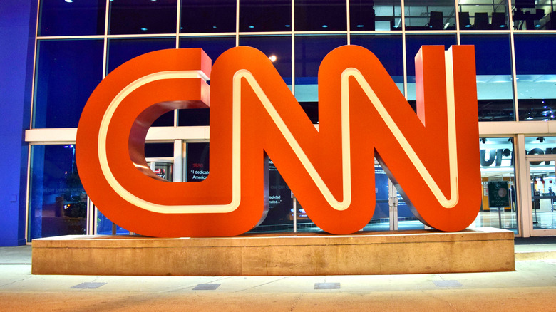 A CNN sign lights up