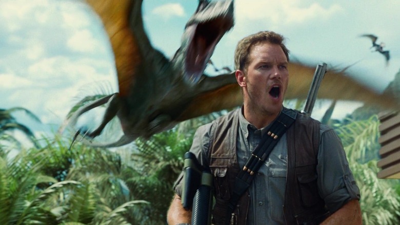 Pterosaur swooping down on Chris Pratt's Owen Grady in Jurassic World