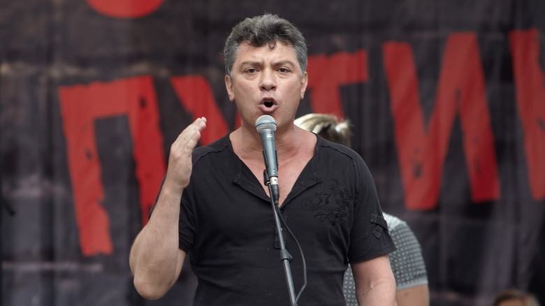 Boris Nemtsov black shirt speaking mic