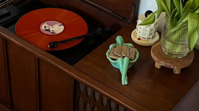 Record player needle on a vinyl record