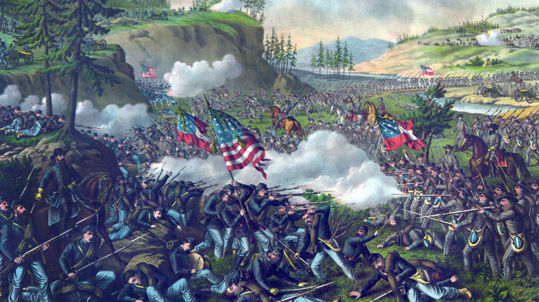 Painting of 19th-century american soldiers in battle