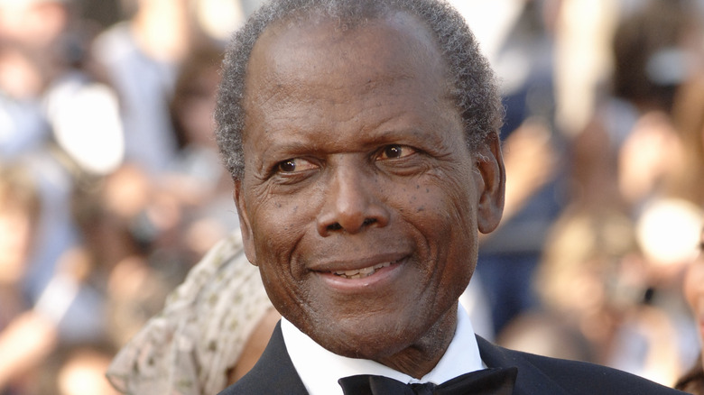 Sidney Poitier smiling in tuxedo