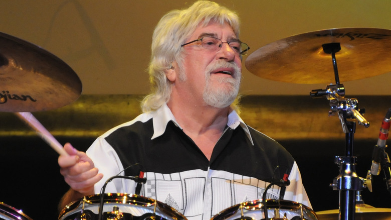 Graeme Edge of the Moody Blues behind drums