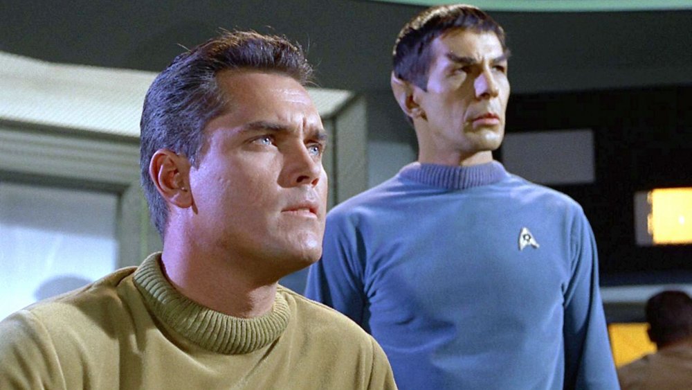 Jeffrey Hunter and Leonard Nimoy in Star Trek