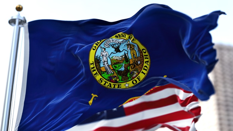 Idaho state flag waving outside