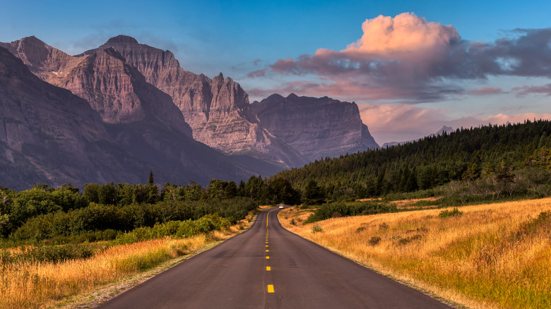 Montana mountains, sky, and road