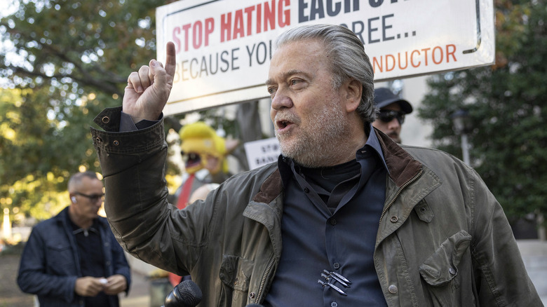 Steve Bannon speaking to the media