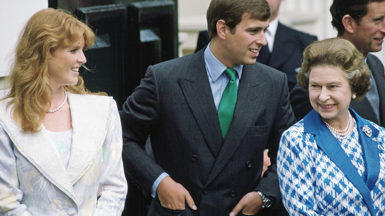 Sarah Ferguson Prince Andrew talking with Queen Elizabeth