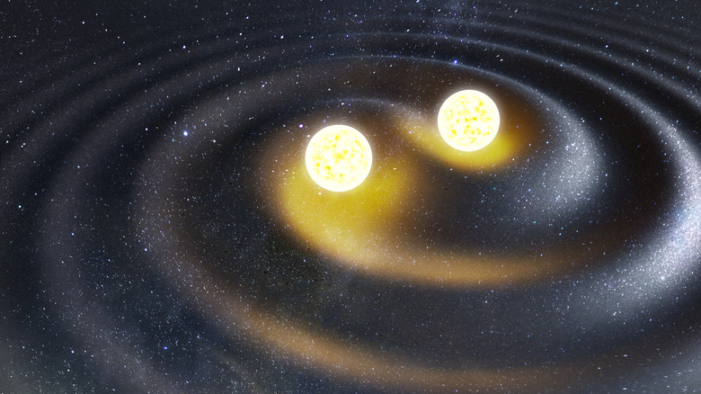 Visualization gravitational waves rippling from binary stars