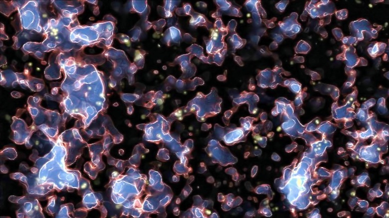 Simulated image of the early universe amorphous blobs