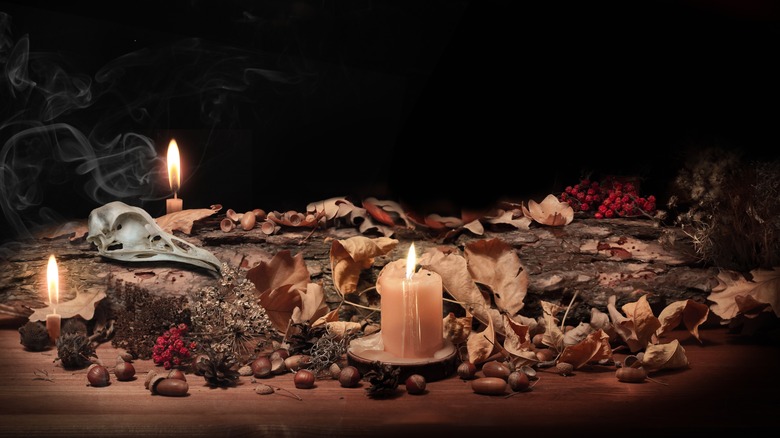candle and skull for ritual