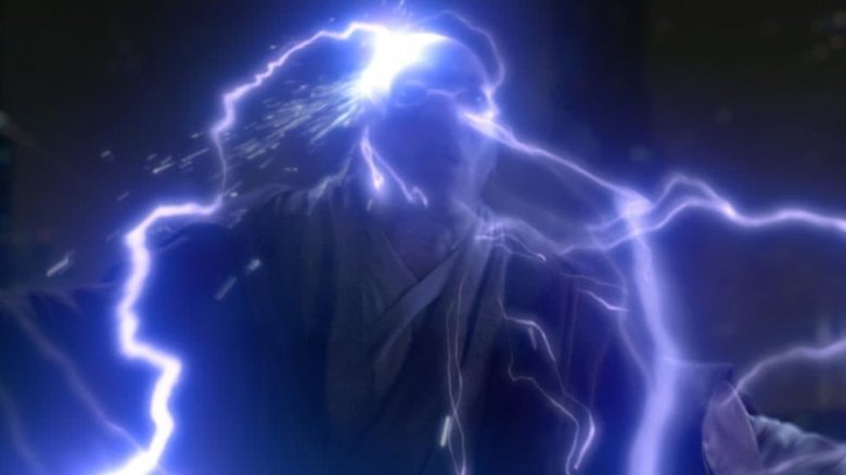 Mace Windu hit by Force lightning
