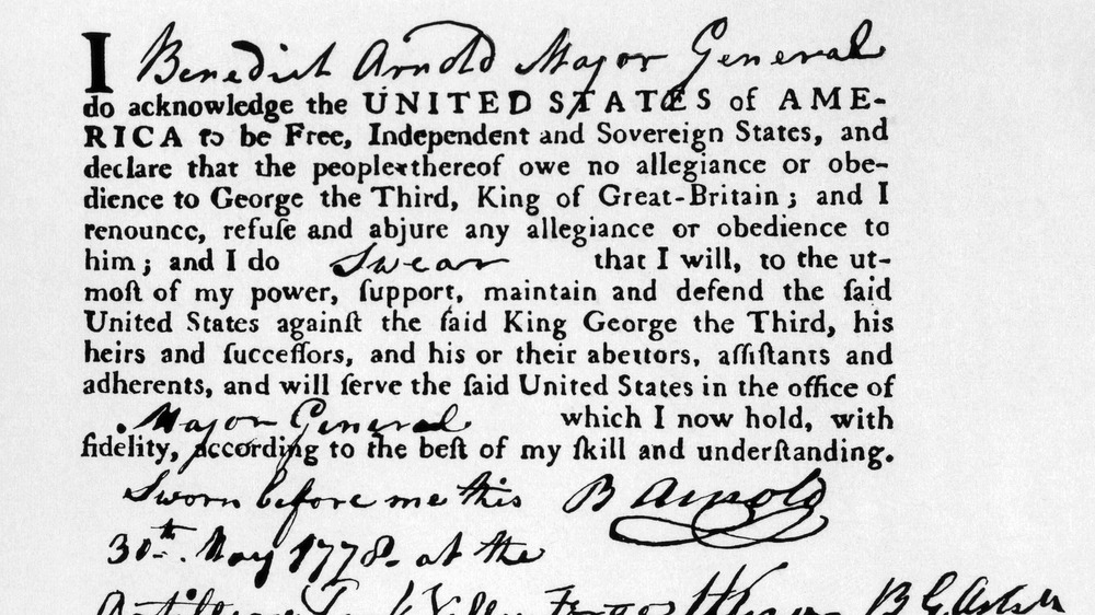 Benedict Arnold's oath of allegiance.