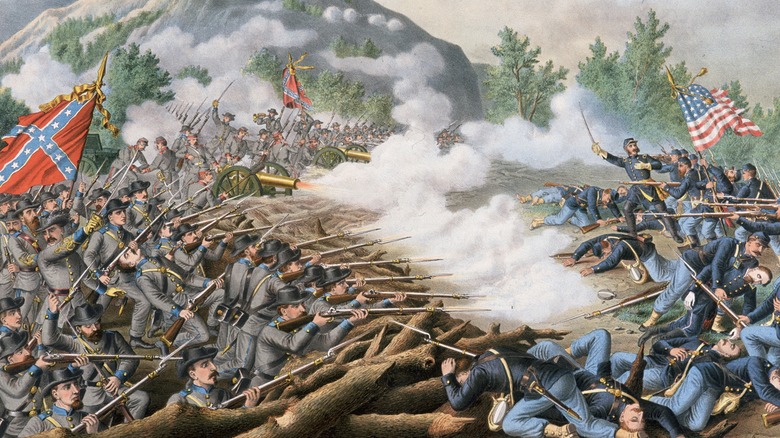 Union and Confederate soldiers fighting illustration