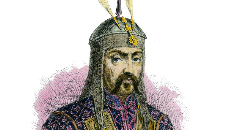 artist's impression of genghis khan in military uniform