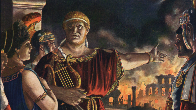nero of rome holding cithara pointing to fire