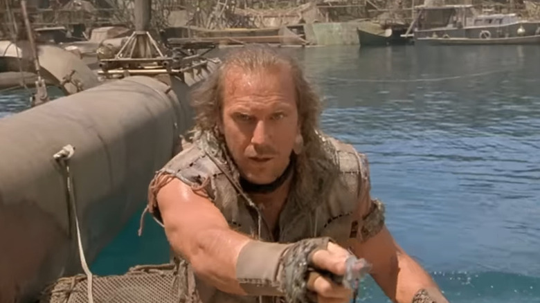 Kevin Costner's the Mariner pointing in Waterworld