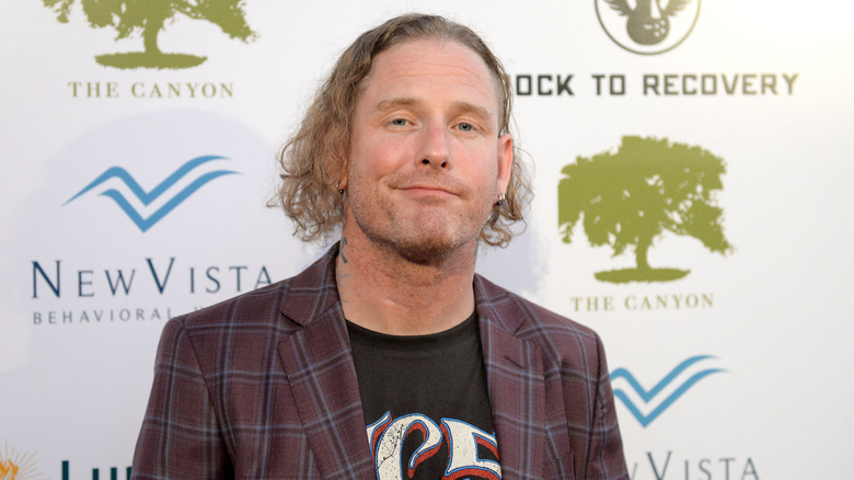 Corey Taylor of Slipknot looking serious at event