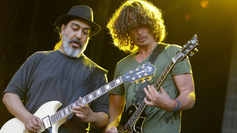 Kim Thayil and Chris Cornell of Soundgarden performing onstage