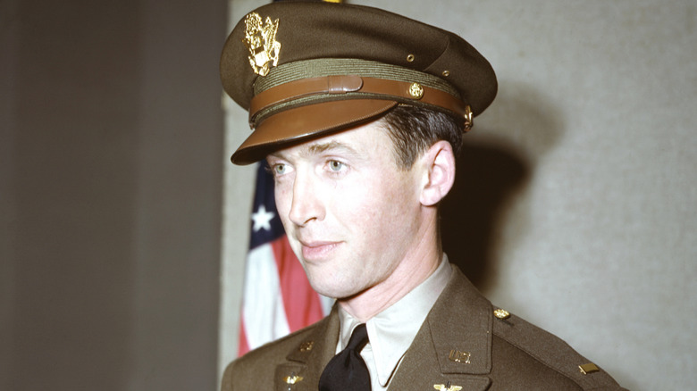 Jimmy Stewart poses in army uniform during World War II