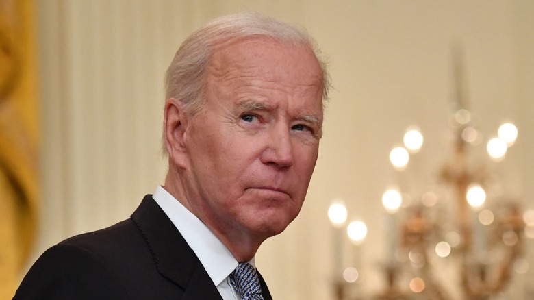 President Joe Biden looking serious