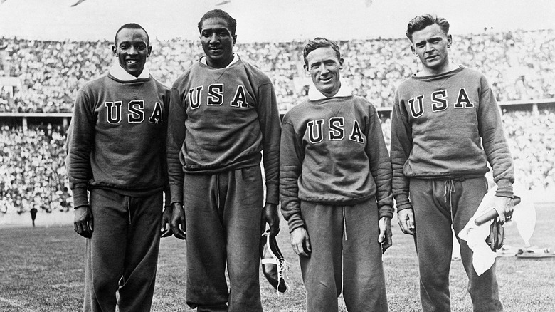 Foy Draper with the USA relay team at the 1936 Olympics