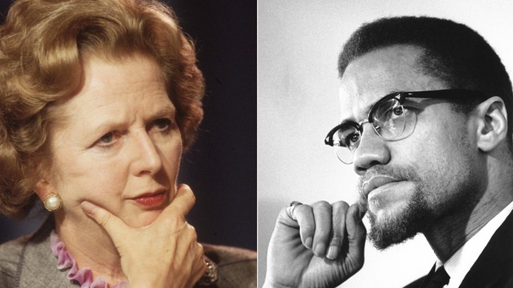 Margaret Thatcher, skulls from Pol Pot massacres, Malcolm X