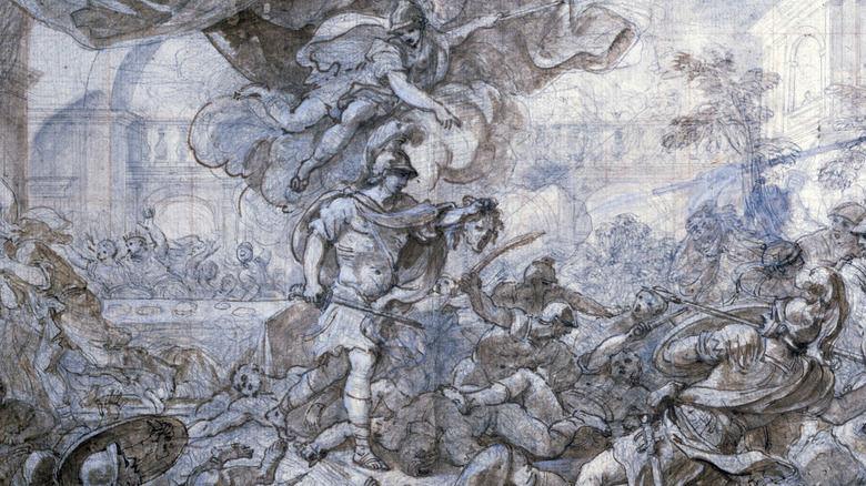 sketch of perseus wielding medusa's head