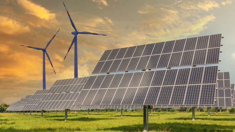 Solar panels and wind turbines