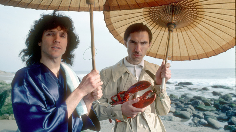 Ron and Russell Mael of the band Sparks on the beach.