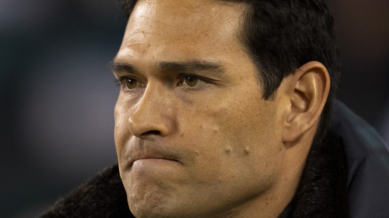 Mark Sanchez on field, frowning