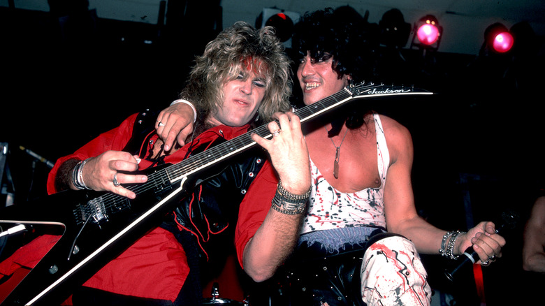 Robbin Crosby and Stephen Pearcy of Ratt performing onstage