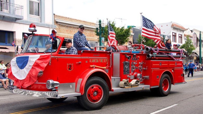 Vintage fire truck in parade