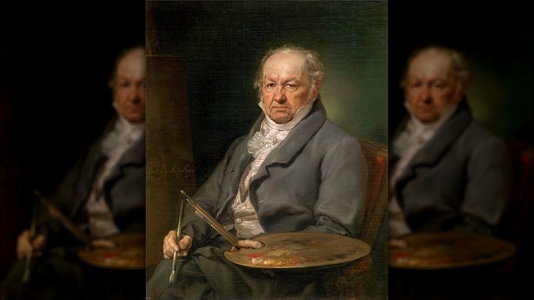 Francisco Goya with palette and paintbrush