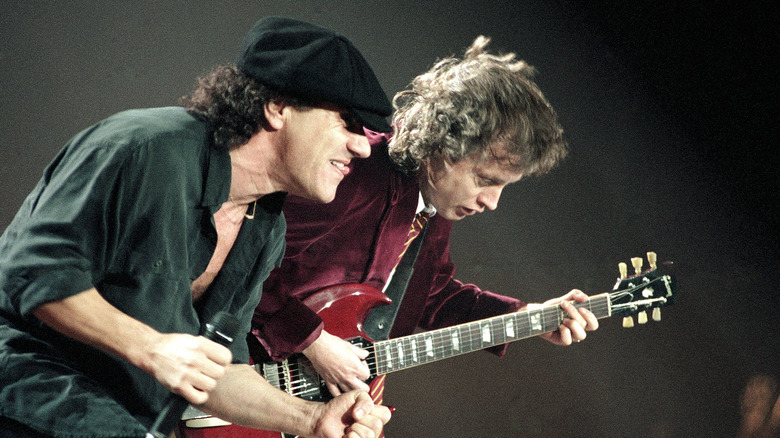 Brian Johnson and Angus Young onstage