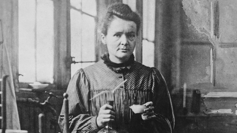 Marie Curie in laboratory