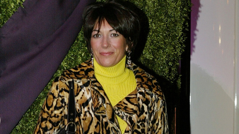 Ghislaine Maxwell smiling leopard print