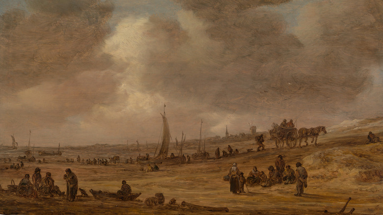 A beach in the 1600s with boats