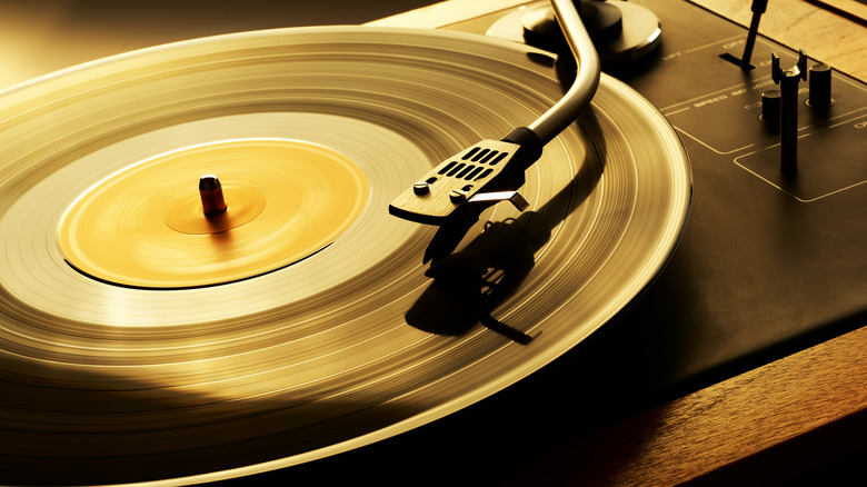 Spinning record on record player