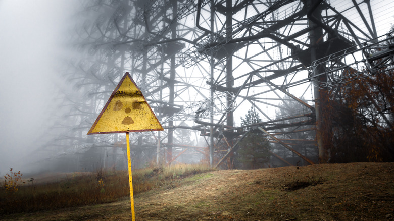 Chernobyl grounds with nuclear sign 