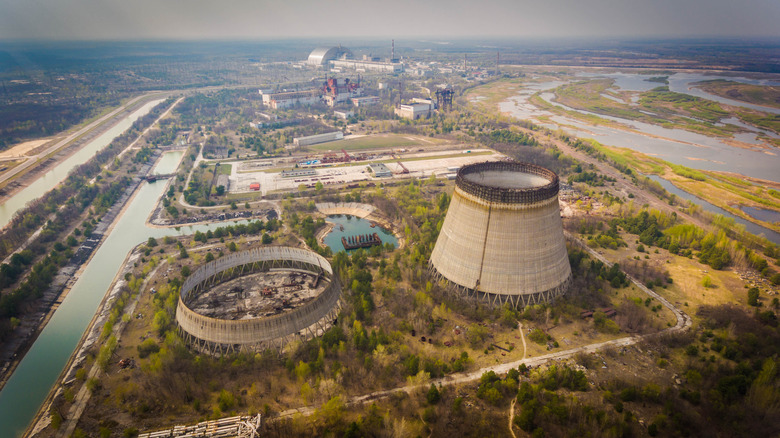 Chernobyl reactor site aerial view