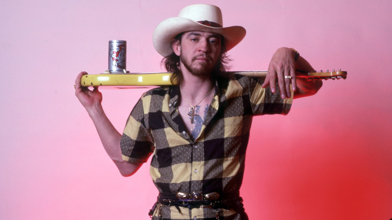 Stevie Ray Vaughan with his guitar