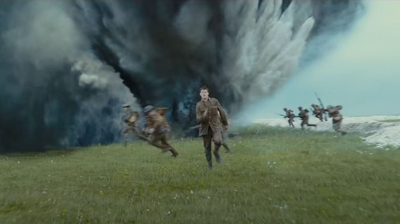 soldiers running from explosion