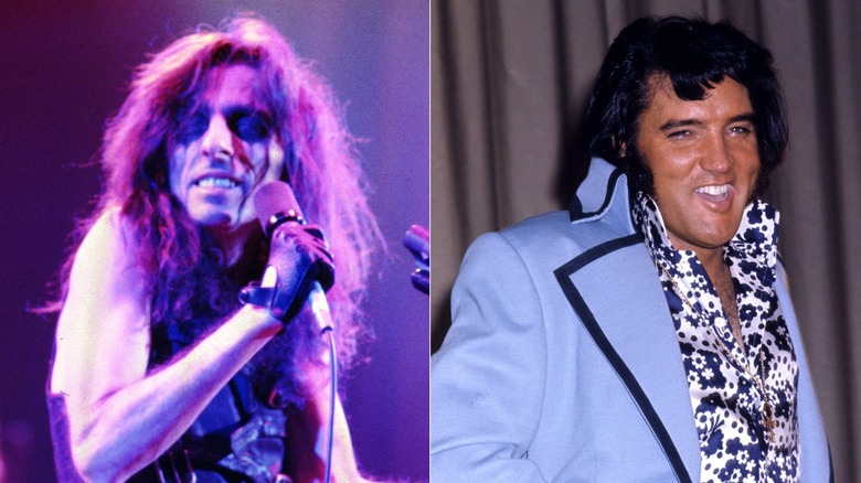 Split image of Alice Cooper and Elvis Presley
